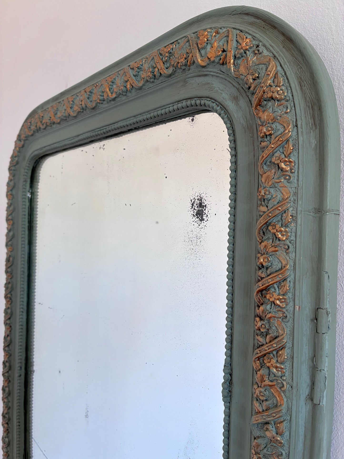 Antique French Louis Philippe Mirror – Green and Gold, Late 19th Century