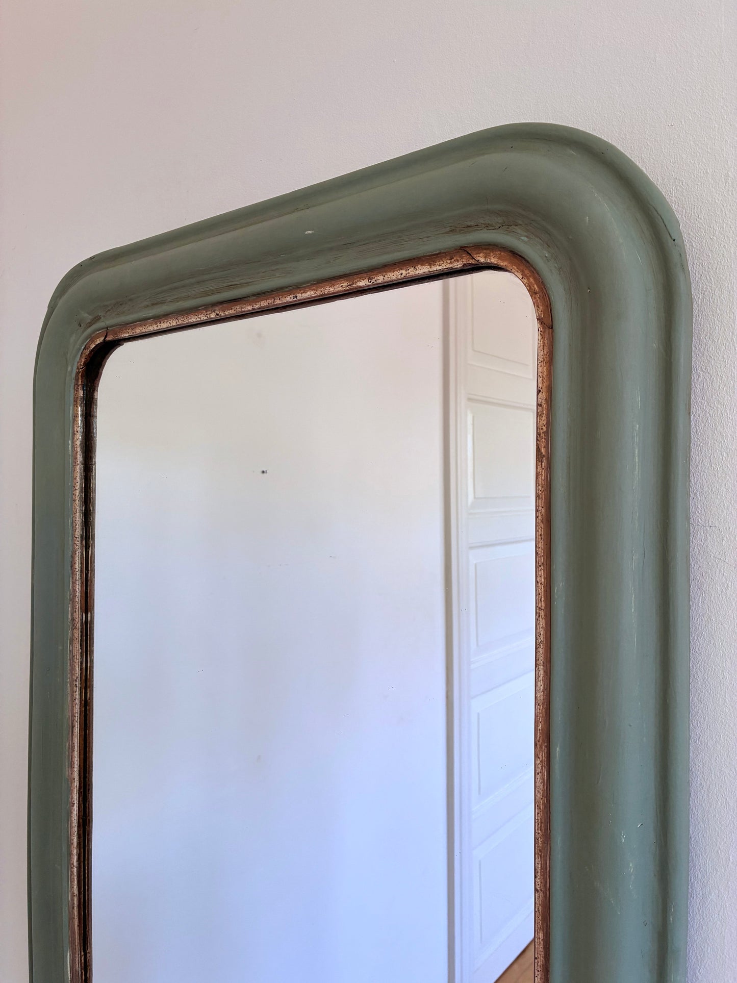 Large Antique French Louis Philippe Mirror – Green and Gold, Late 19th Century