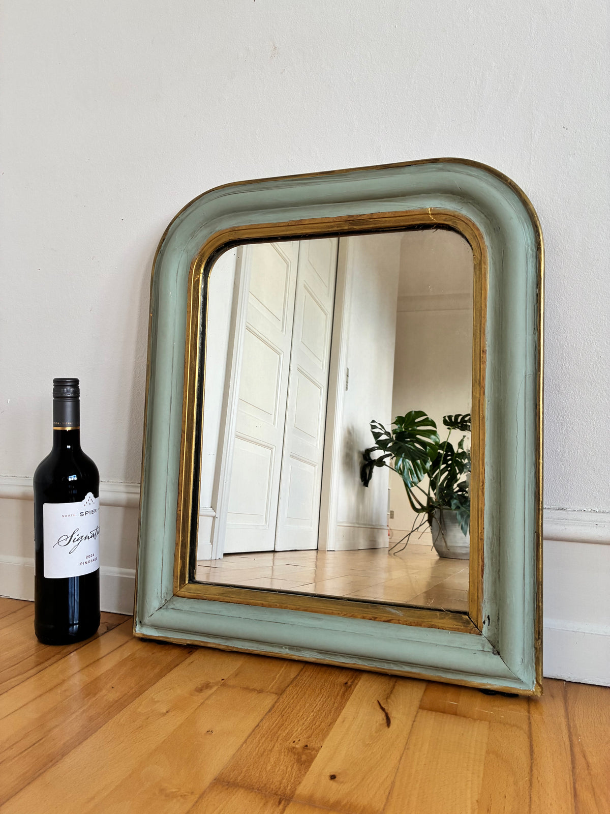 Antique French Louis Philippe Mirror – Green and Gold, Late 19th Century