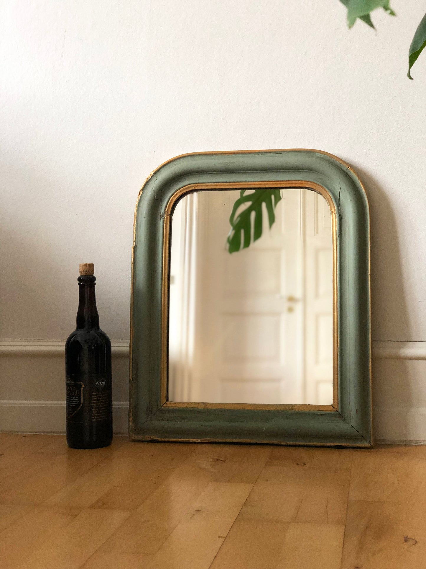 Antique French Louis Philippe Mirror – Green and Gold, Late 19th Century