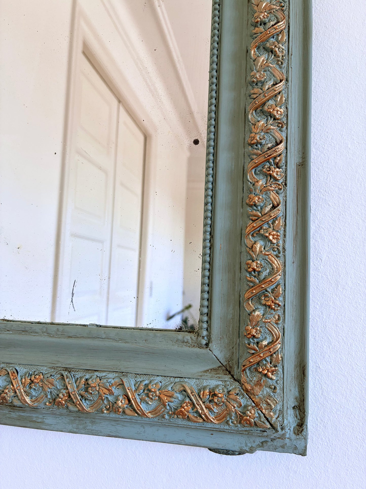 Antique French Louis Philippe Mirror – Green and Gold, Late 19th Century