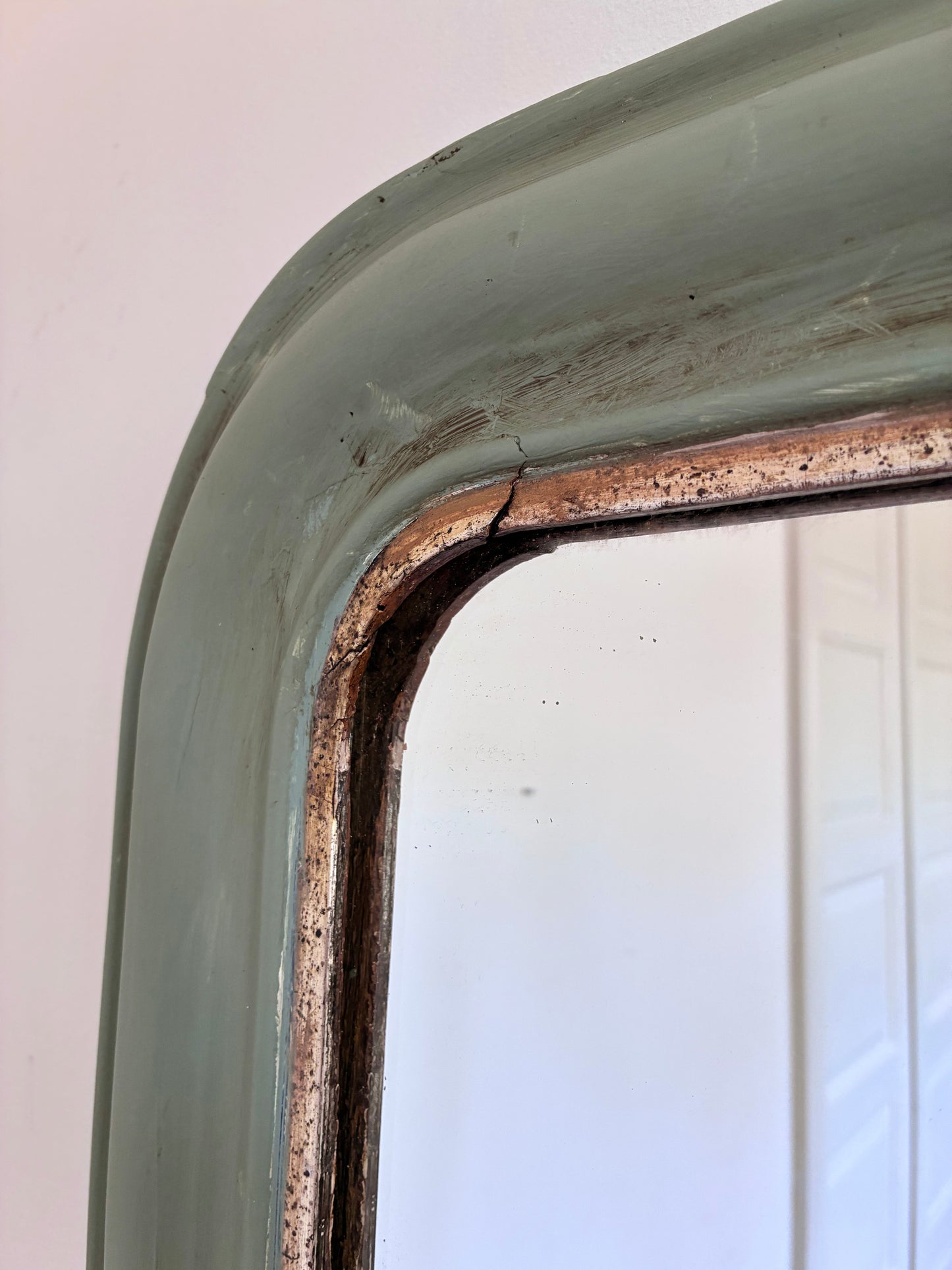 Large Antique French Louis Philippe Mirror – Green and Gold, Late 19th Century