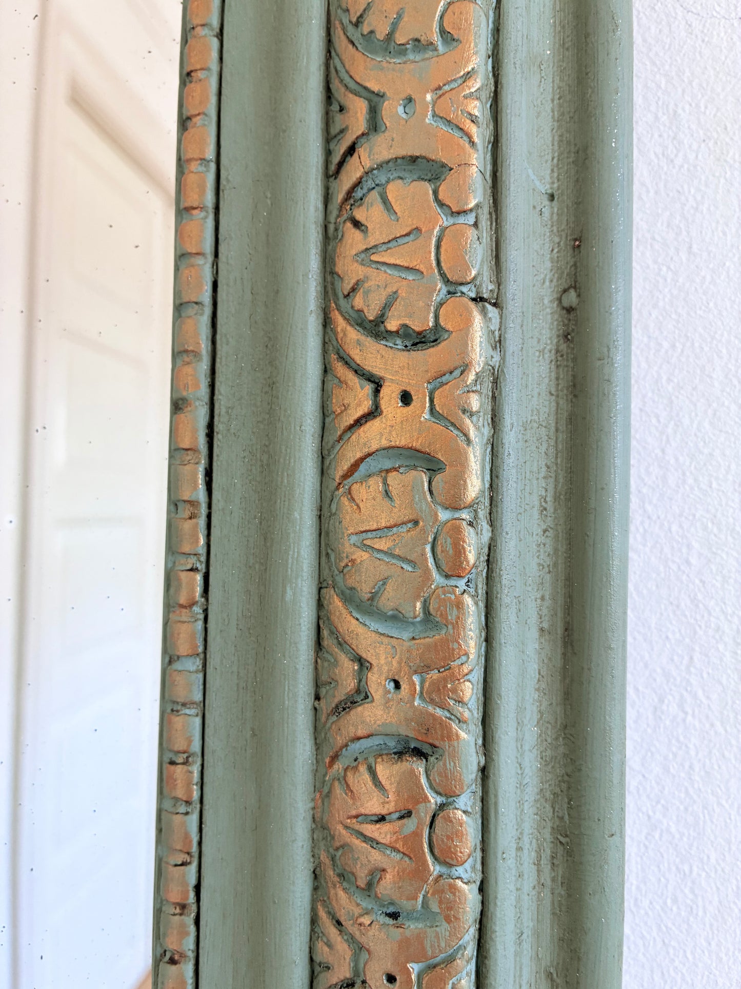 Large Antique French Louis Philippe Mirror – Green and Gold, Late 19th Century