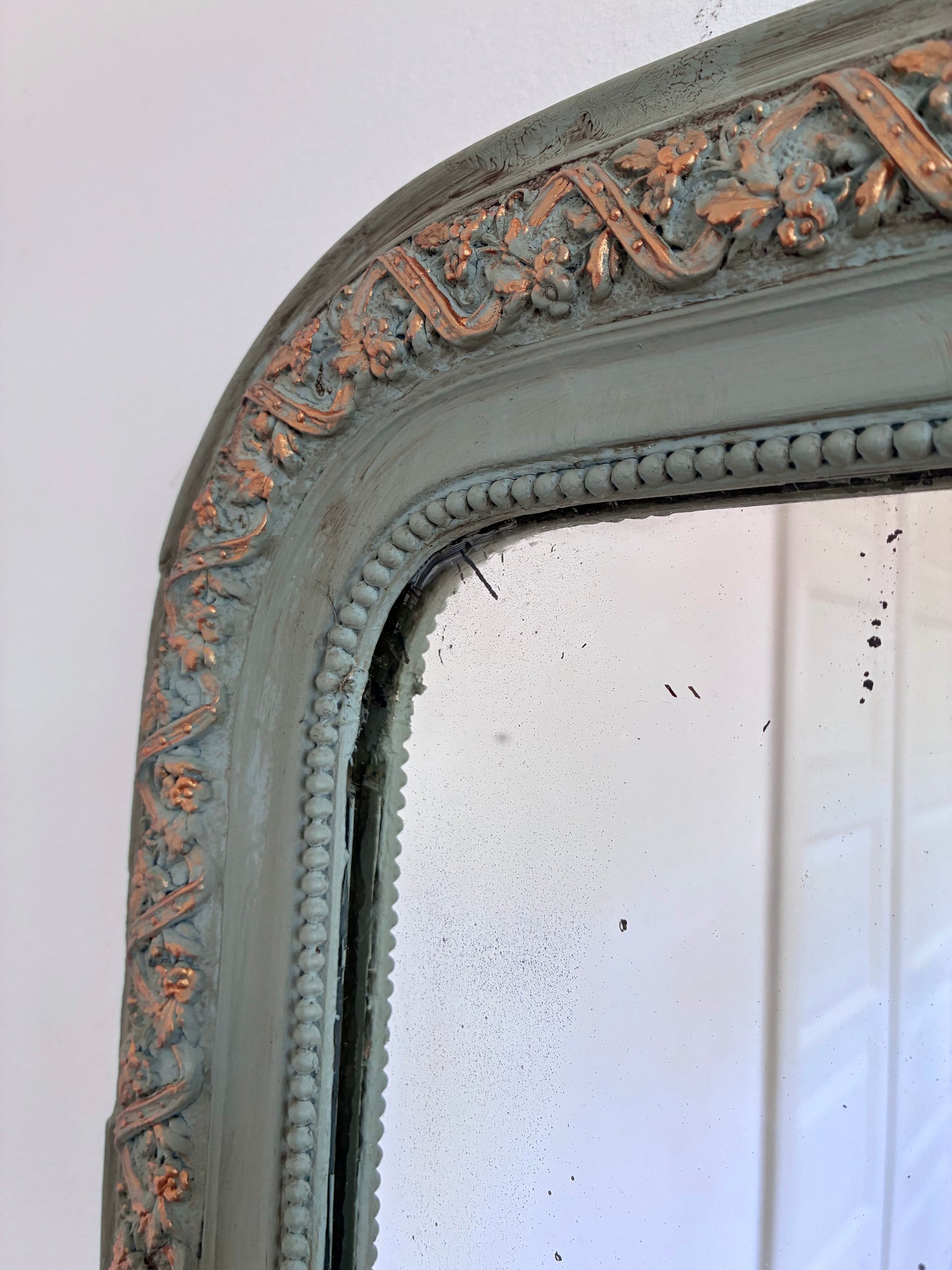 Antique French Louis Philippe Mirror – Green and Gold, Late 19th Century