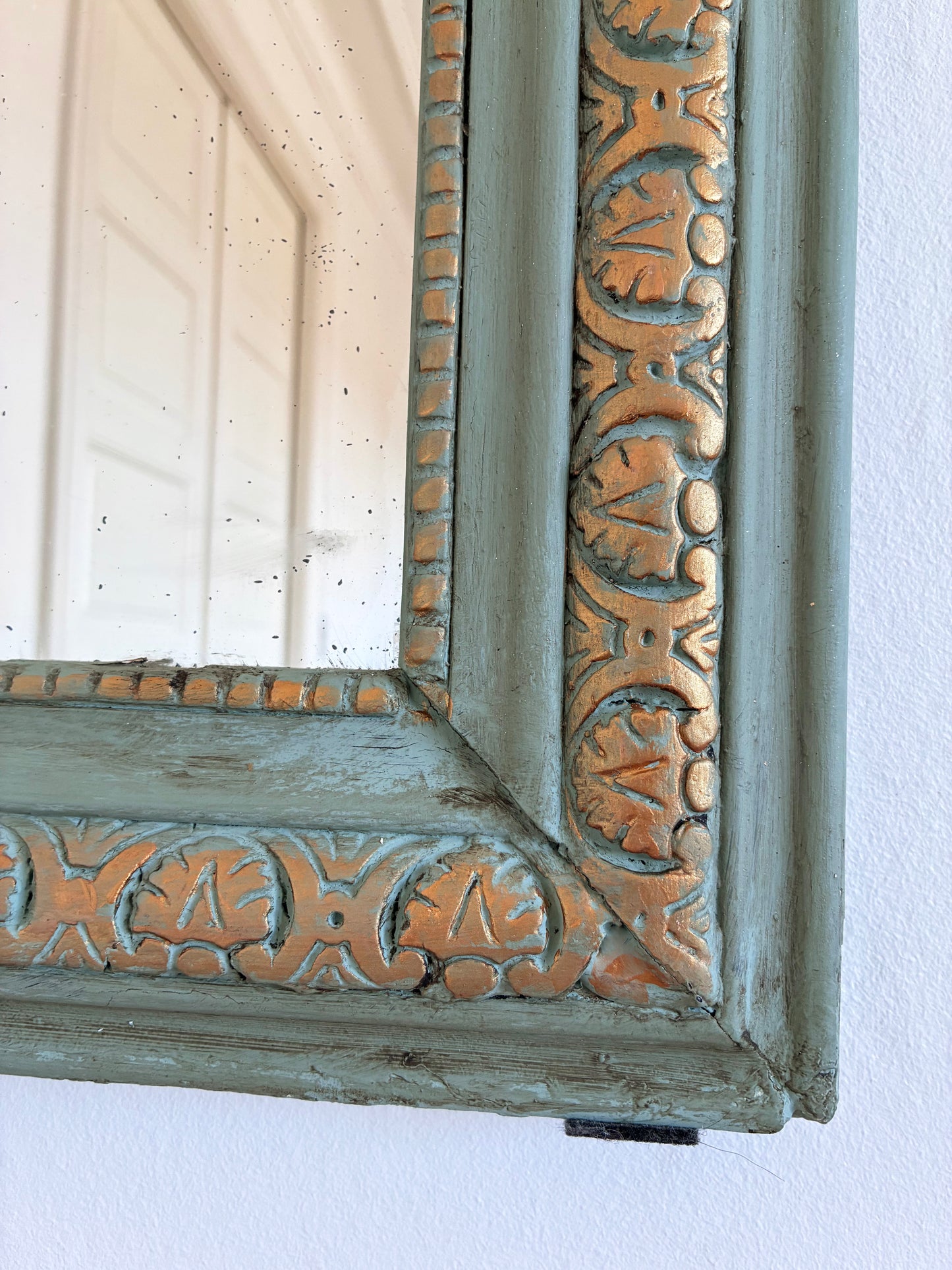 Large Antique French Louis Philippe Mirror – Green and Gold, Late 19th Century