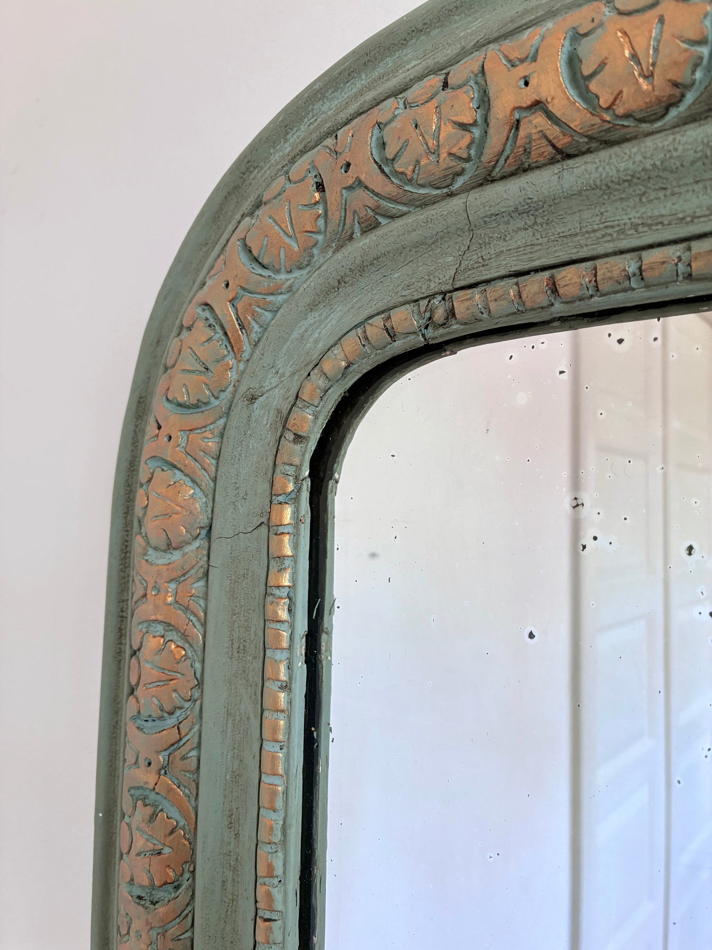 Large Antique French Louis Philippe Mirror – Green and Gold, Late 19th Century