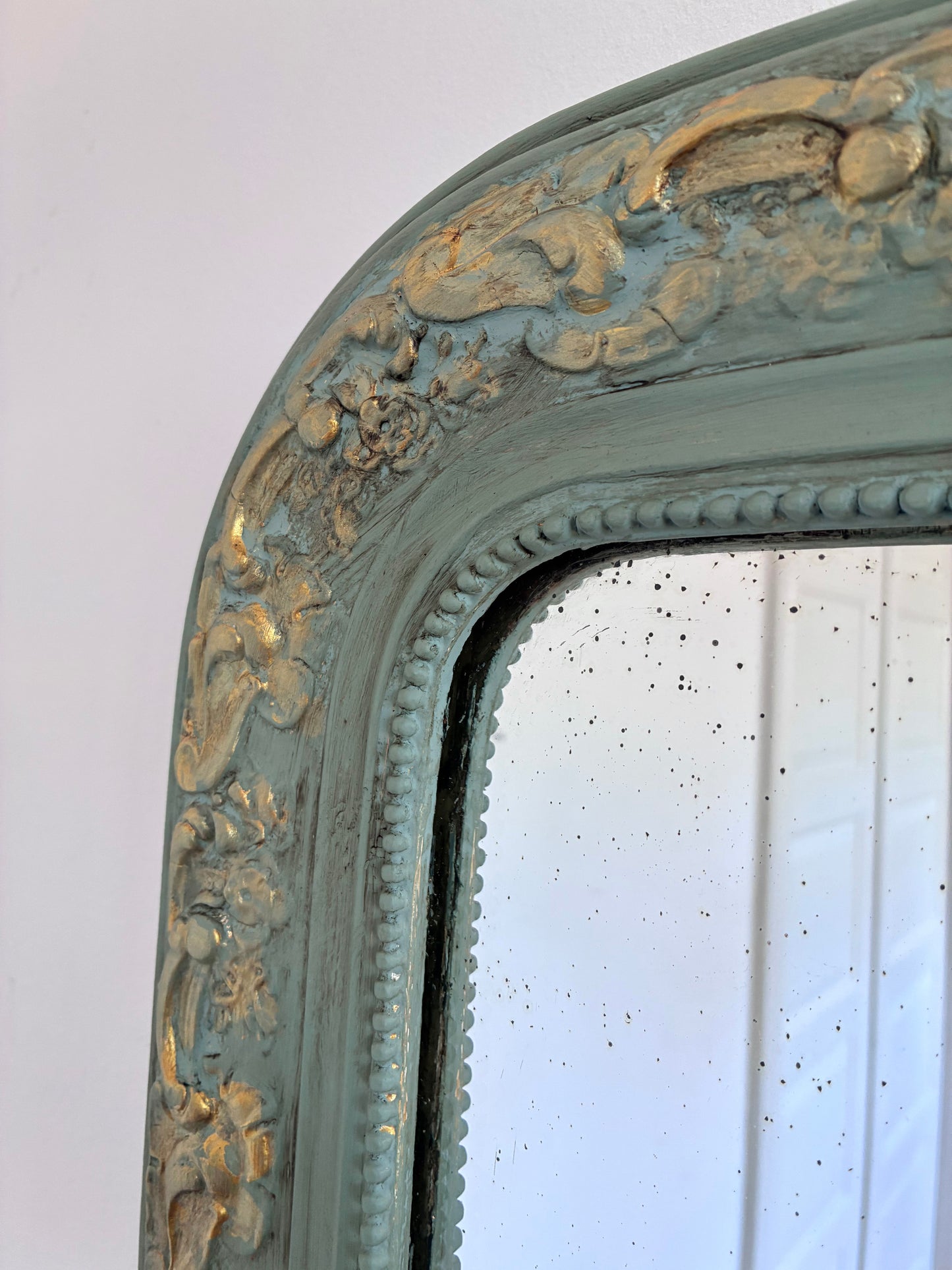 Large Antique French Louis Philippe Mirror – Green and Gold, Late 19th Century