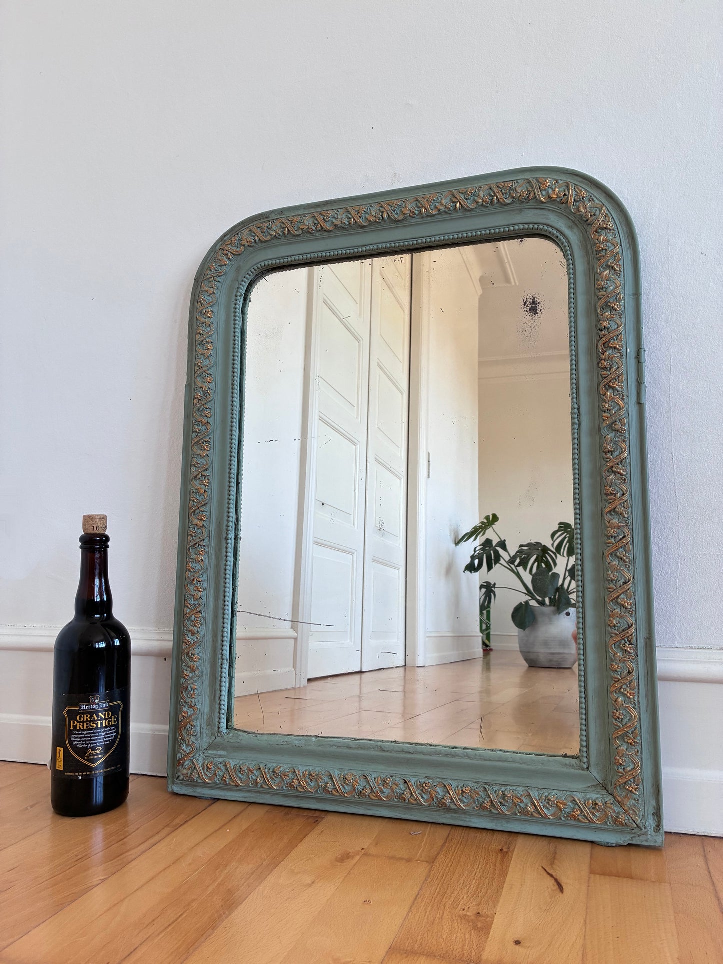 Antique French Louis Philippe Mirror – Green and Gold, Late 19th Century