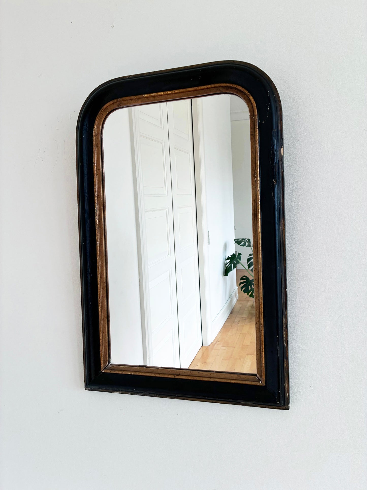 Antique French Louis Philippe Mirror – Black and Gold, Late 19th Century
