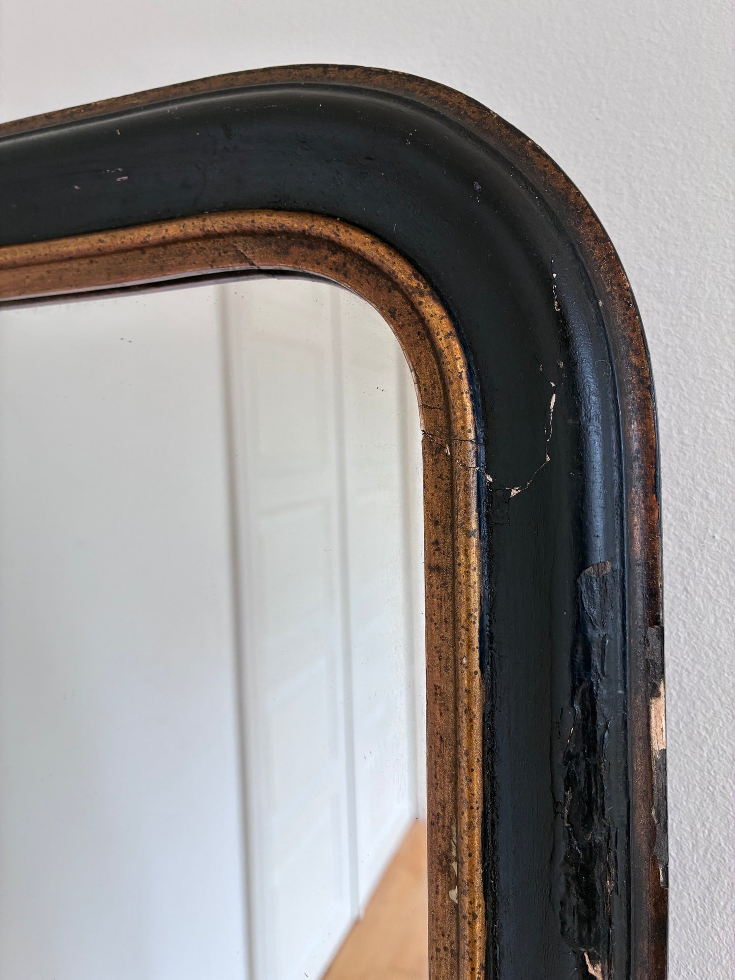Antique French Louis Philippe Mirror – Black and Gold, Late 19th Century