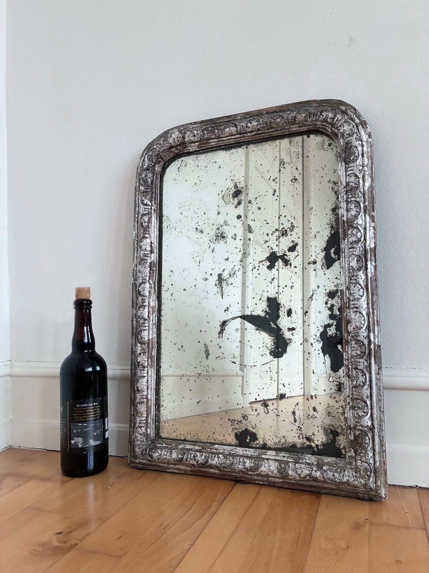 Antique French Louis Philippe Silvered Giltwood Mirror – Late 19th Century