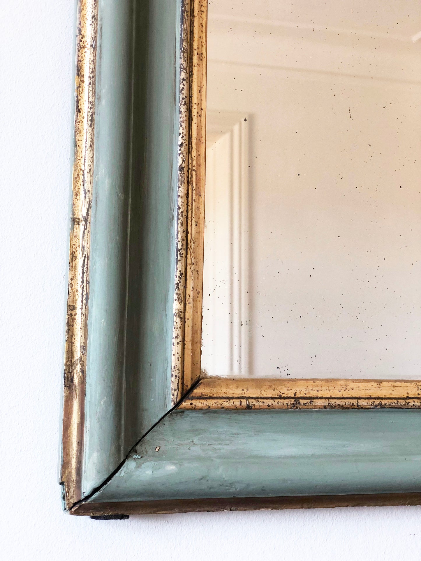 Antique Louis Philippe French Full length Mirror in Green and Gold, Late 19th Century