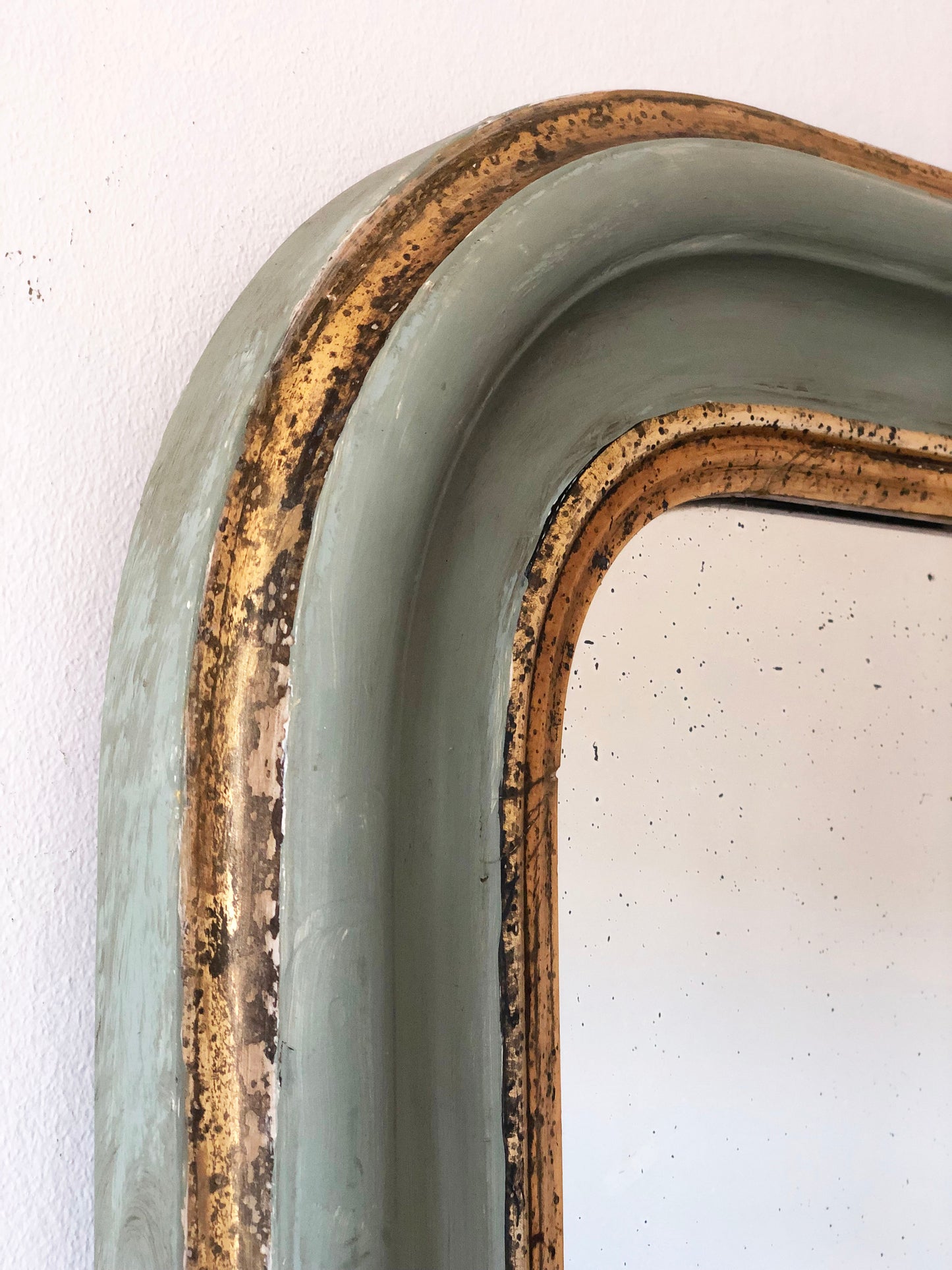 Antique Louis Philippe French Full length Mirror in Green and Gold, Late 19th Century