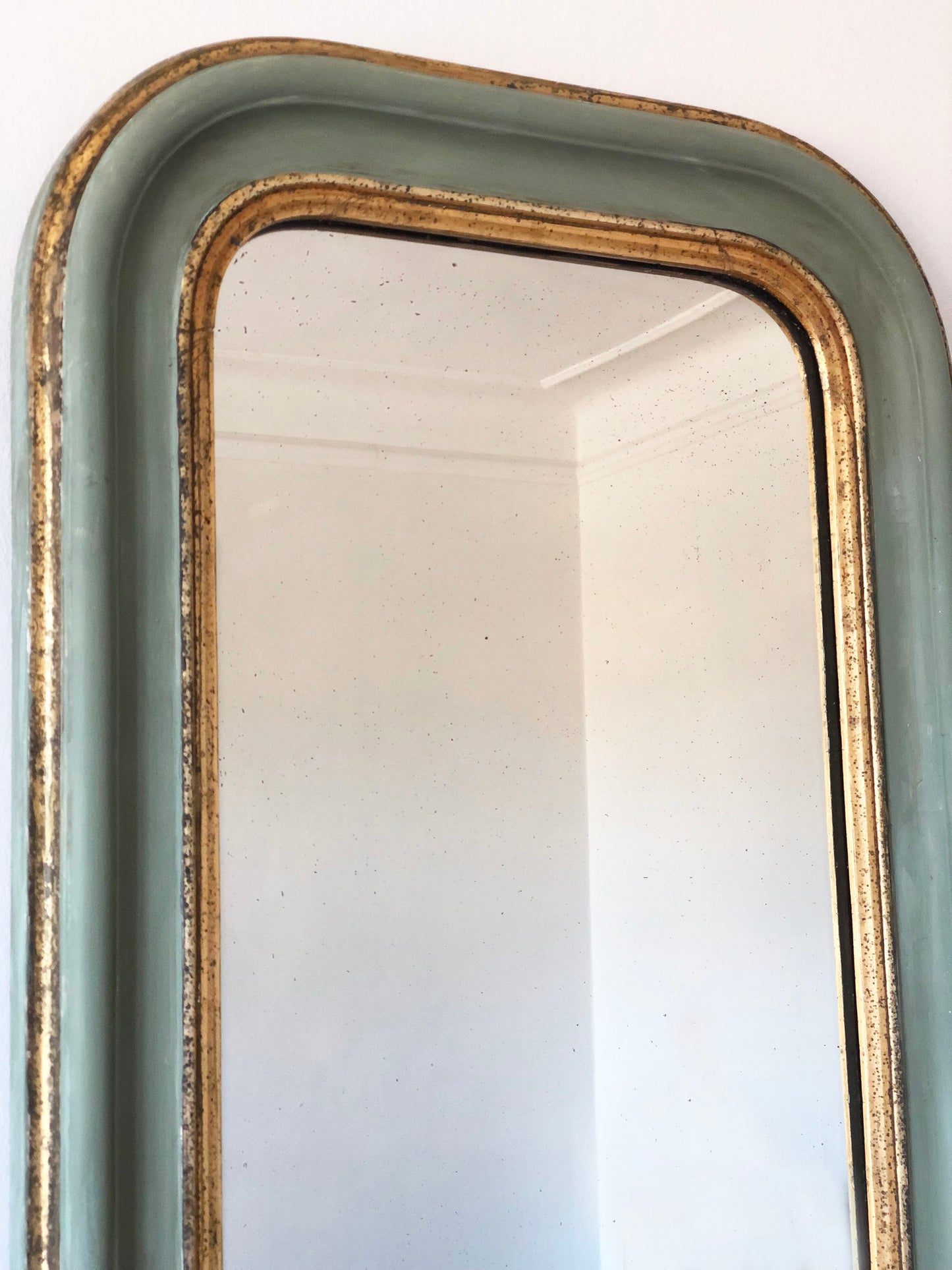 Antique Louis Philippe French Full length Mirror in Green and Gold, Late 19th Century