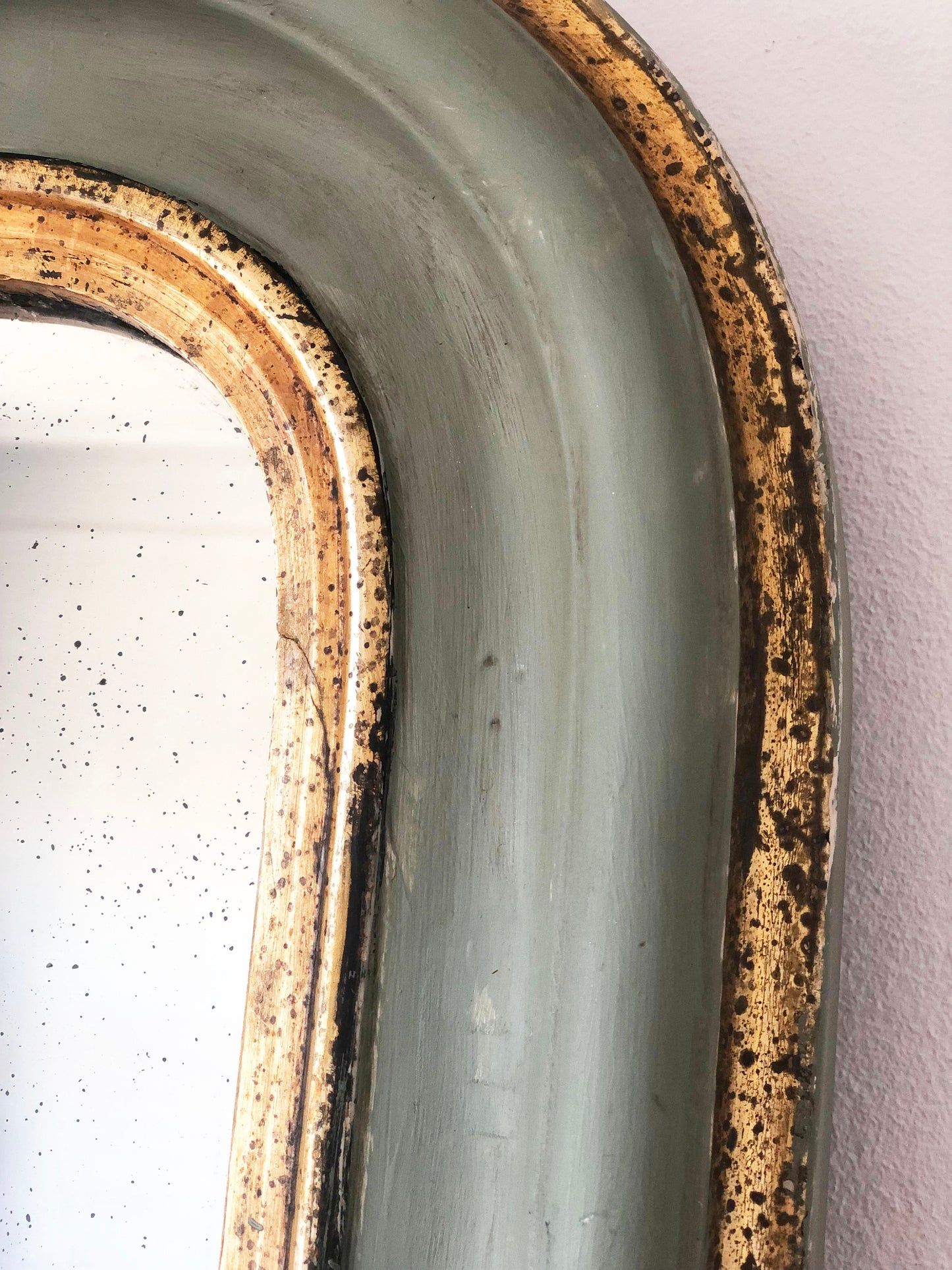 Antique Louis Philippe French Full length Mirror in Green and Gold, Late 19th Century