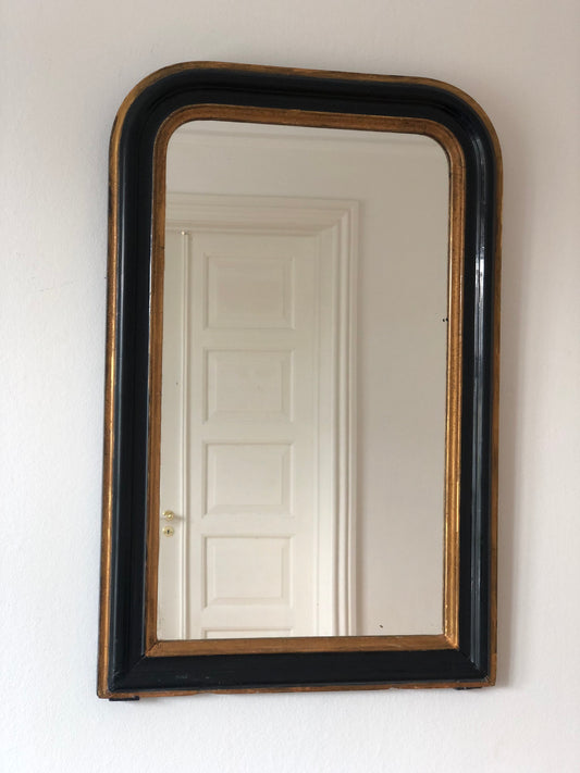 Antique Louis Philippe French Mirror in Black and Gold, Late 19th Century