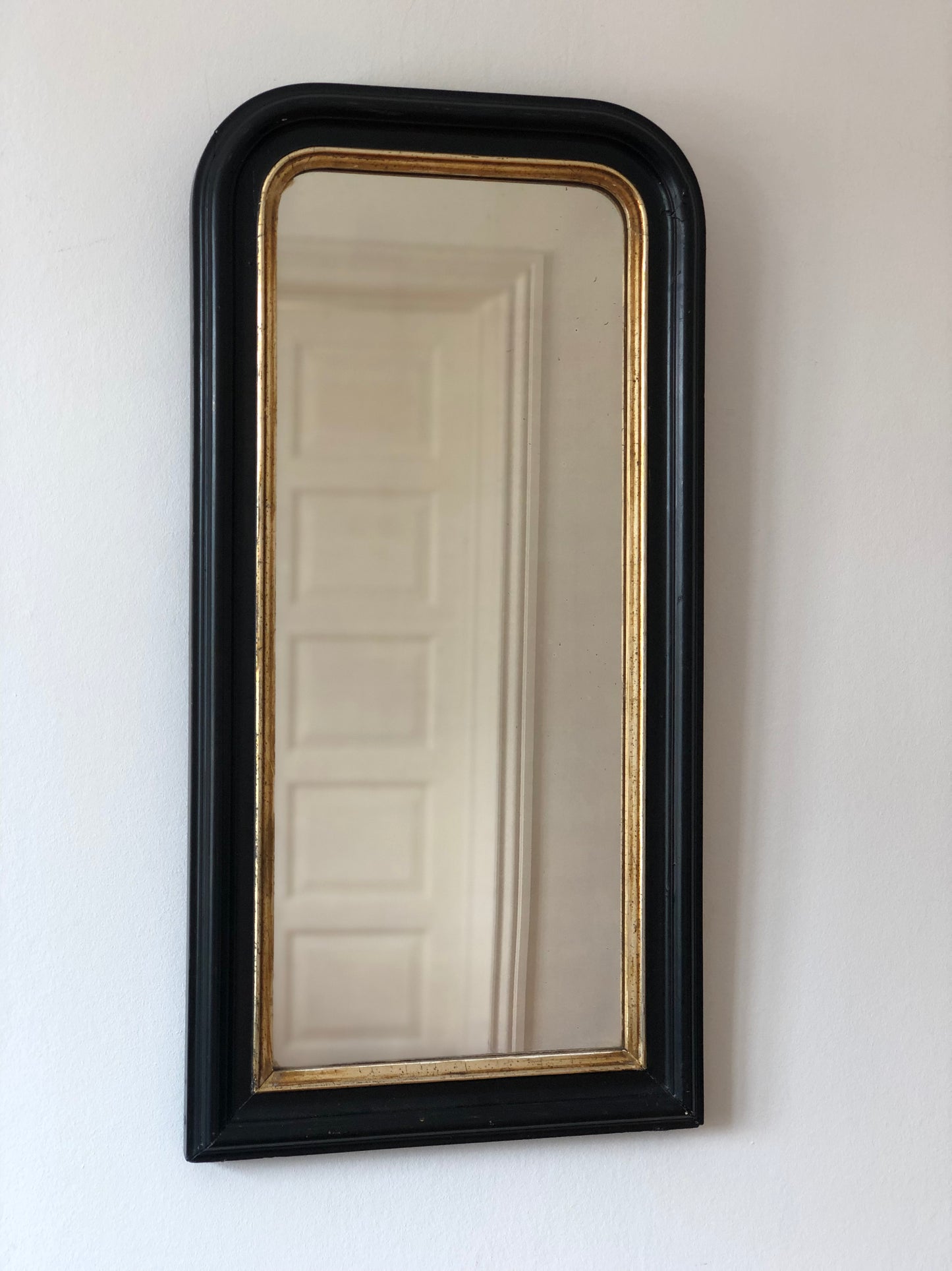 Antique Louis Philippe French Full length Mirror in Black and Gold, Late 19th Century
