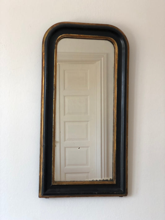 Antique Louis Philippe French Full length Mirror in Black and Gold, Late 19th Century
