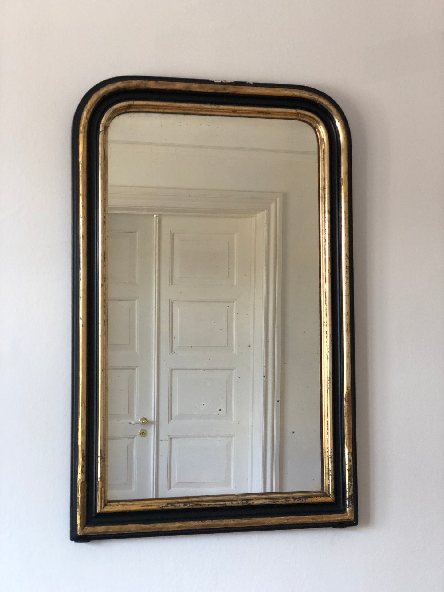 Large Antique Louis Philippe French Mirror in Black and Gold, Late 19th Century