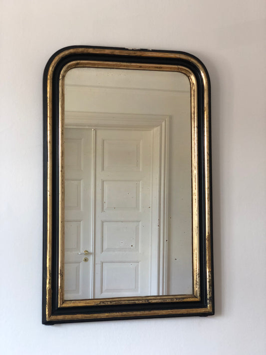 Large Antique Louis Philippe French Mirror in Black and Gold, Late 19th Century