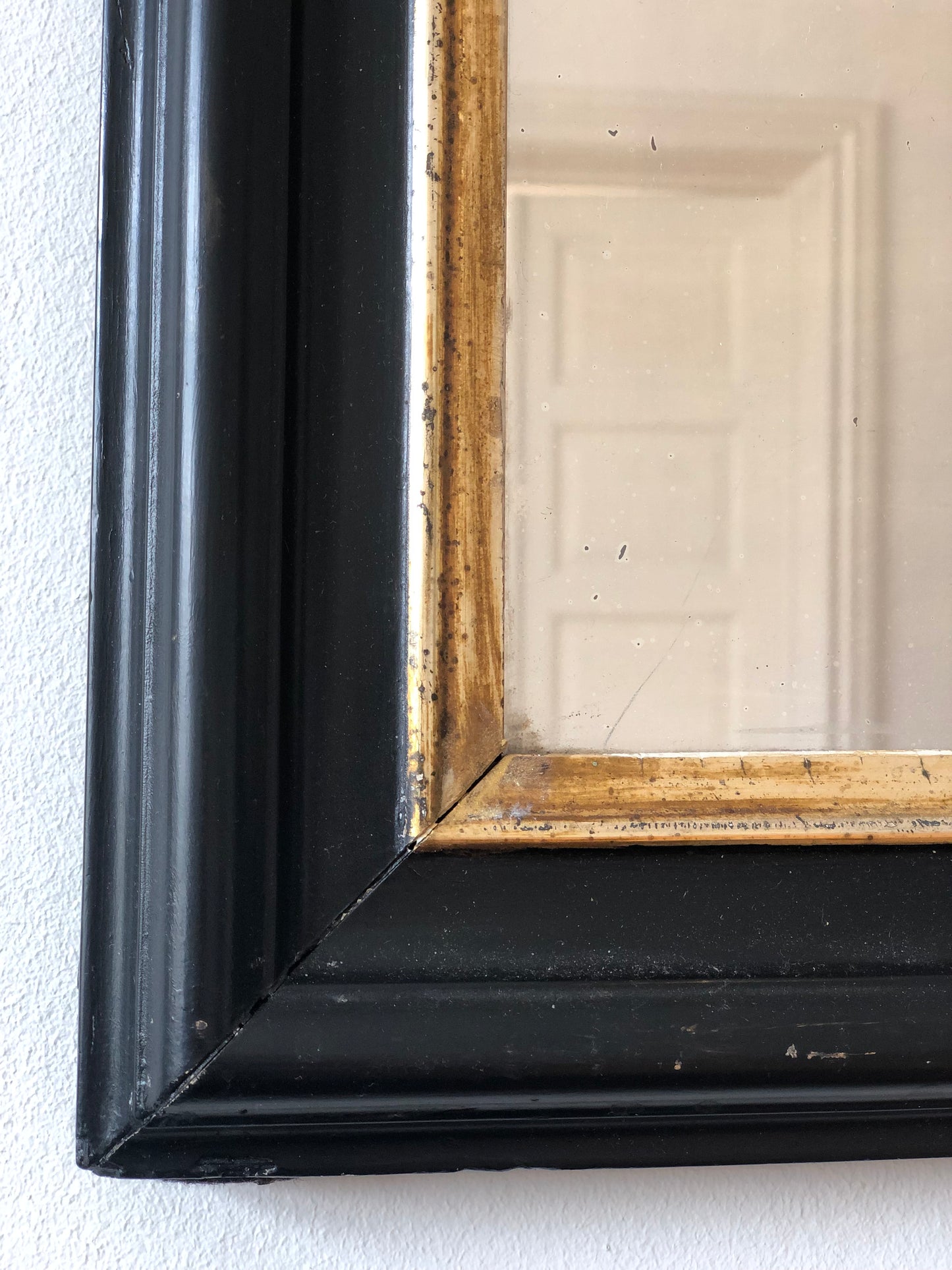 Antique Louis Philippe French Full length Mirror in Black and Gold, Late 19th Century