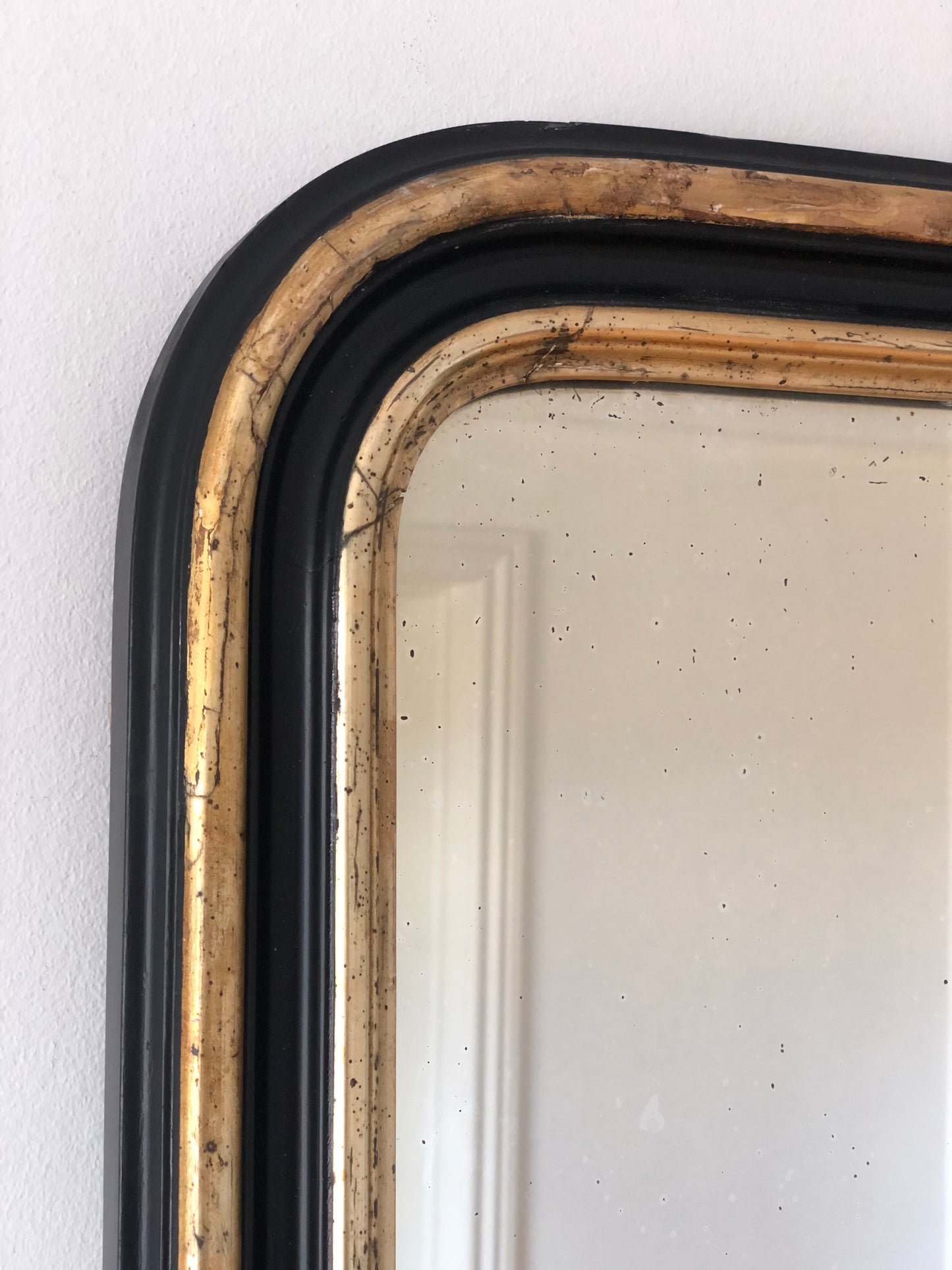 Large Antique Louis Philippe French Mirror in Black and Gold, Late 19th Century