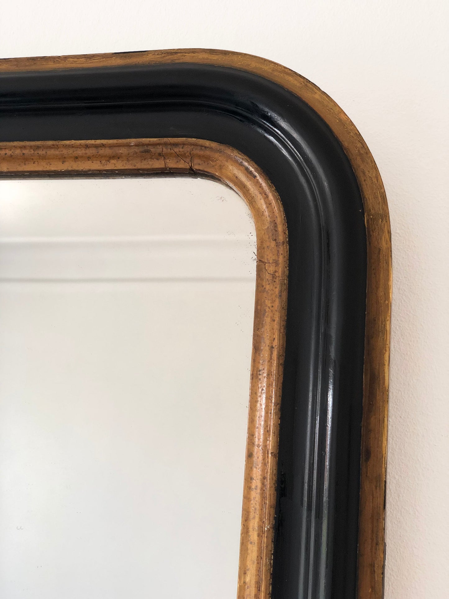 Antique Louis Philippe French Mirror in Black and Gold, Late 19th Century