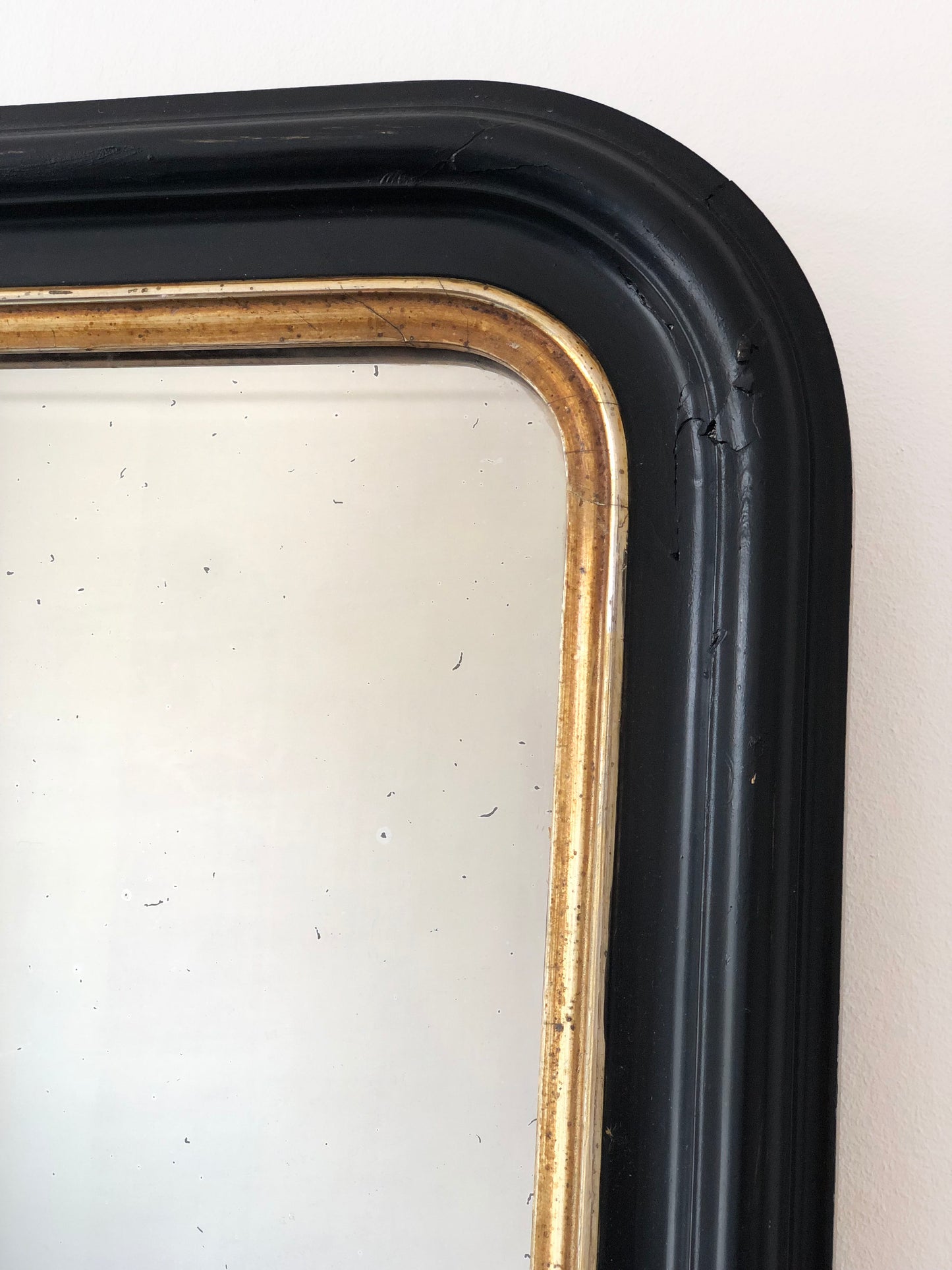 Antique Louis Philippe French Full length Mirror in Black and Gold, Late 19th Century