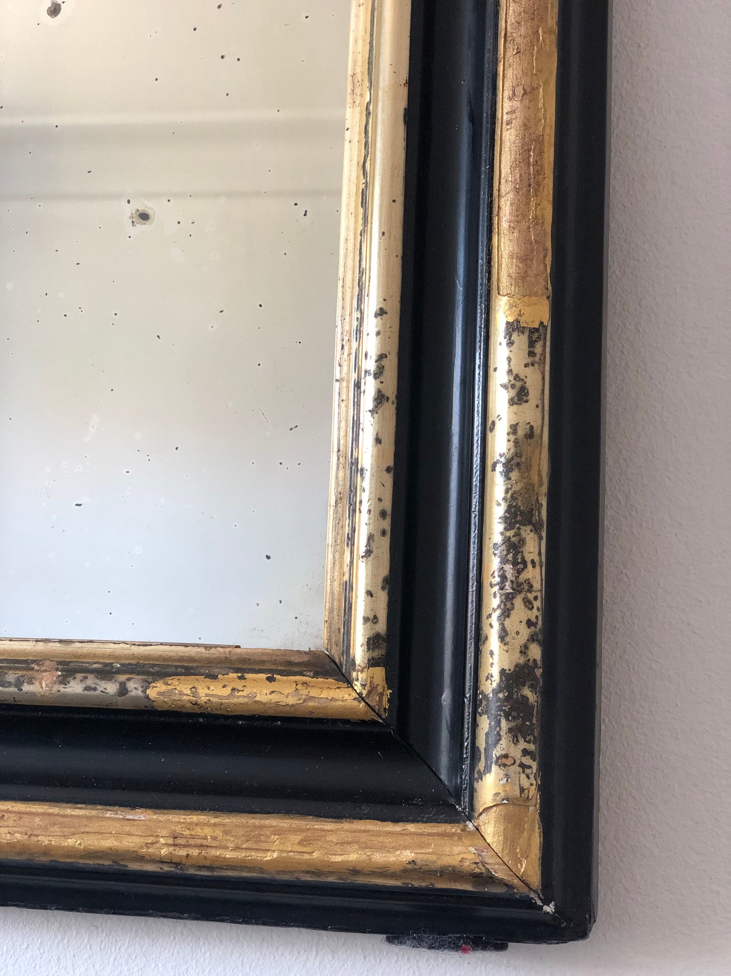 Large Antique Louis Philippe French Mirror in Black and Gold, Late 19th Century