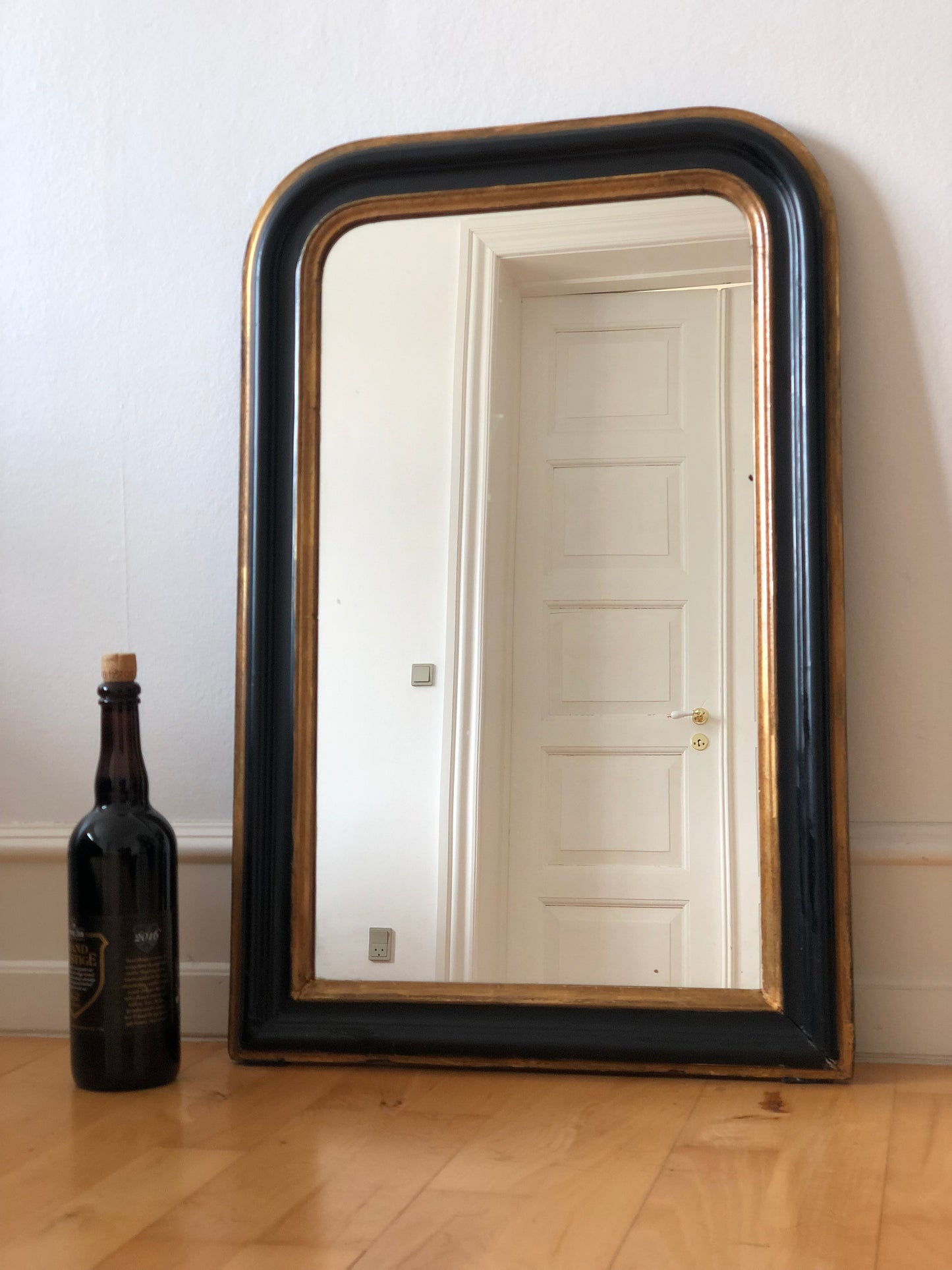 Antique Louis Philippe French Mirror in Black and Gold, Late 19th Century