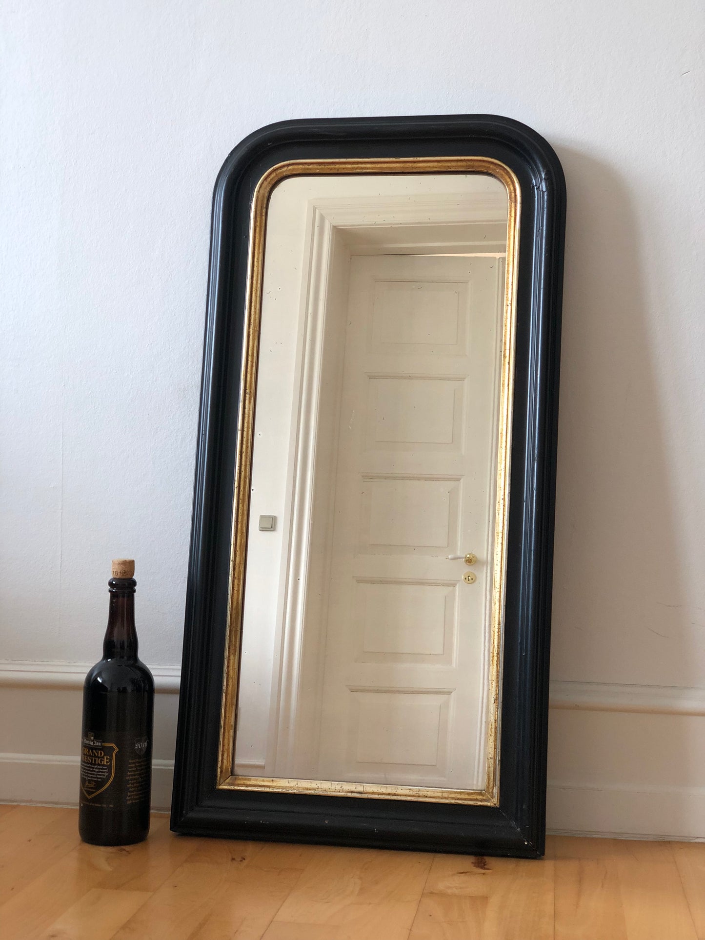 Antique Louis Philippe French Full length Mirror in Black and Gold, Late 19th Century