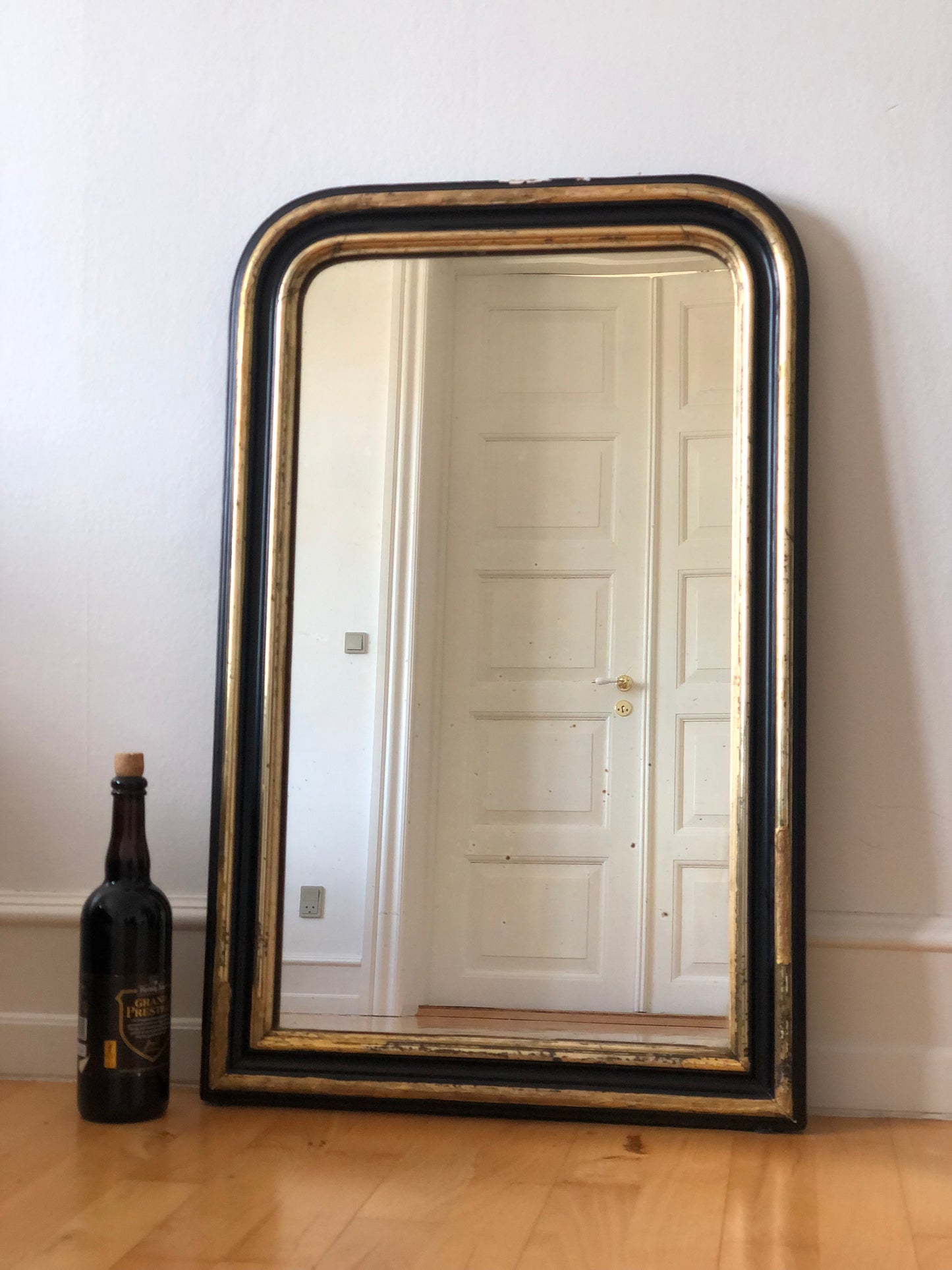 Large Antique Louis Philippe French Mirror in Black and Gold, Late 19th Century