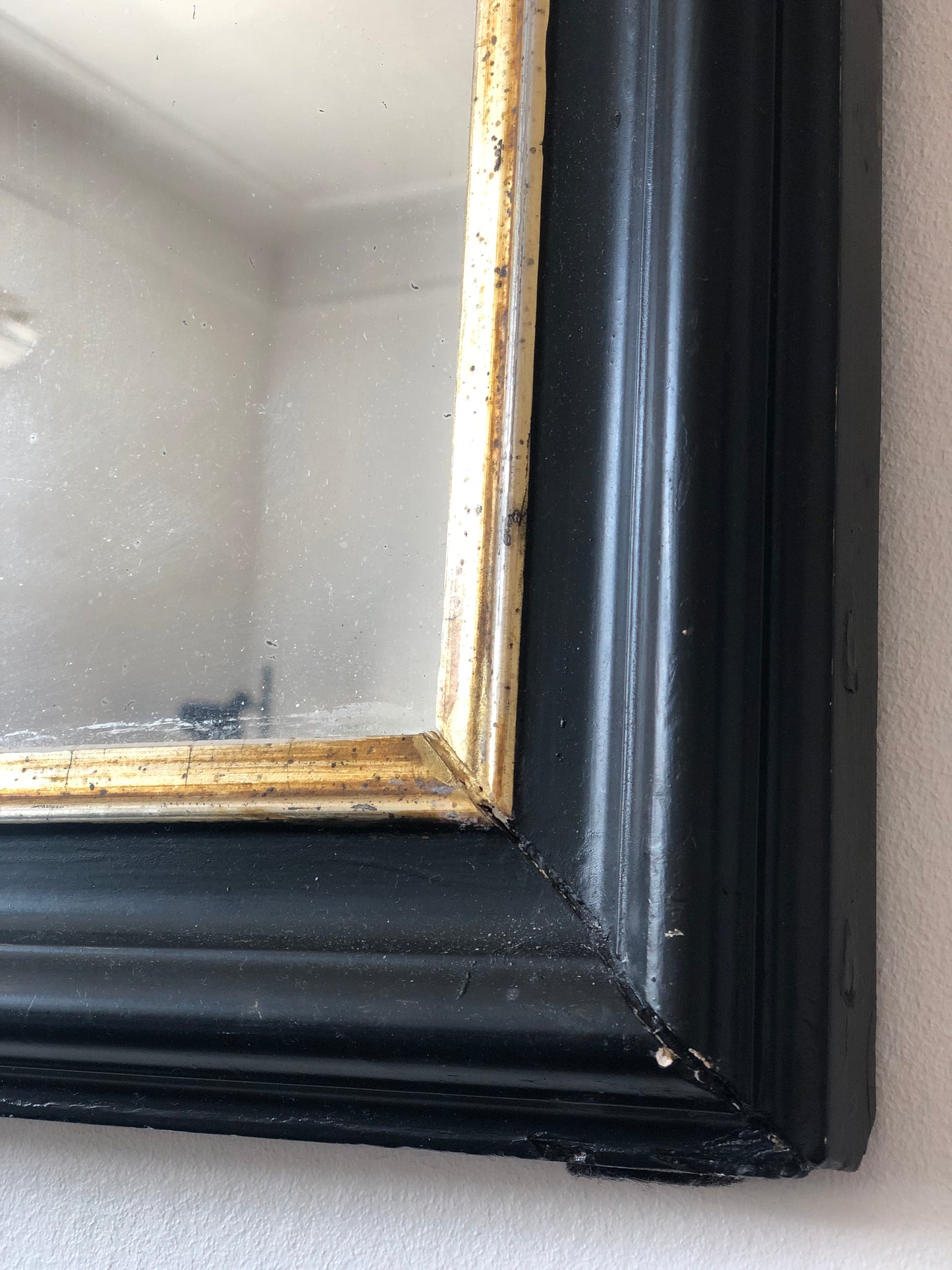 Antique Louis Philippe French Full length Mirror in Black and Gold, Late 19th Century
