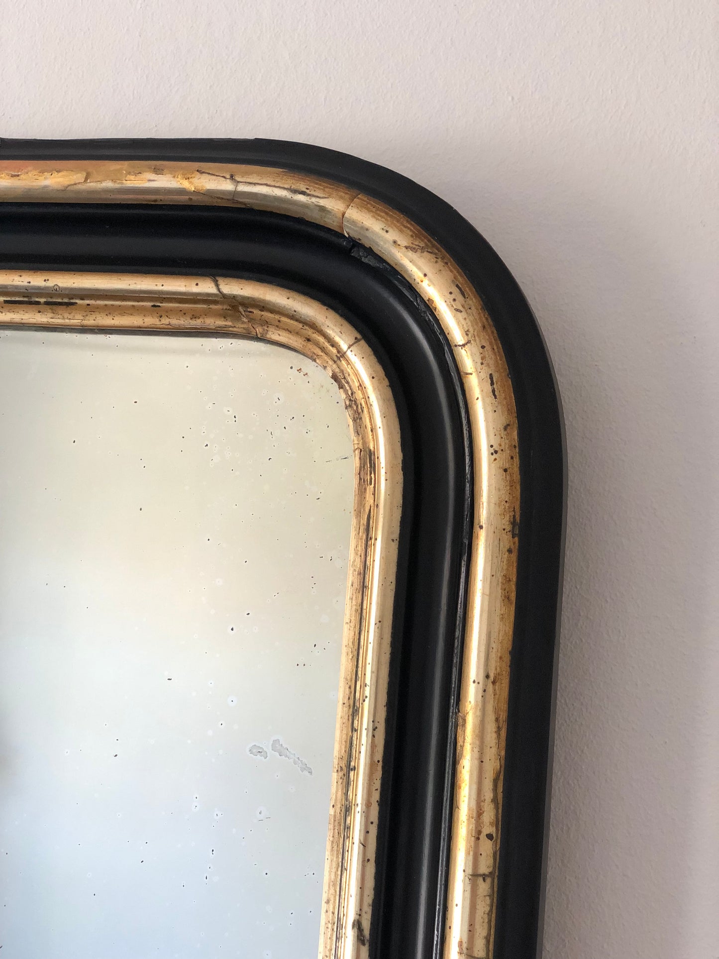 Large Antique Louis Philippe French Mirror in Black and Gold, Late 19th Century