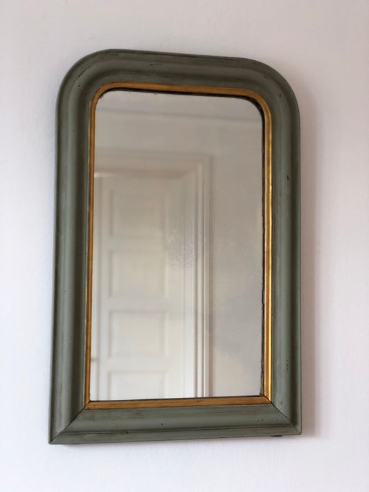 Antique Louis Philippe French Mirror in Green and Gold, Late 19th Century