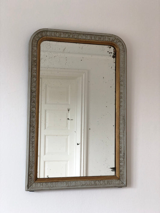 Antique Louis Philippe French Mirror in Green and Gold, Late 19th Century