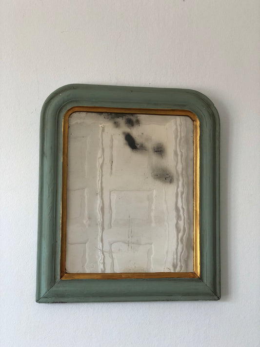 Antique Louis Philippe French Mirror in Green and Gold, Late 19th Century