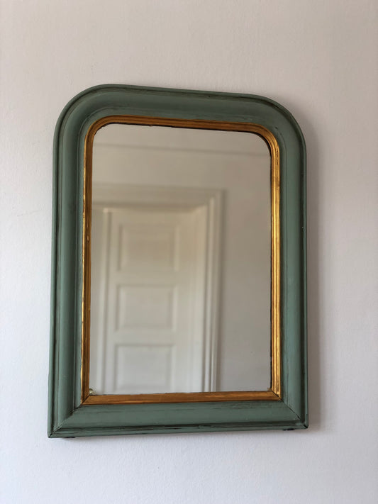 Antique Louis Philippe French Mirror in Green and Gold, Late 19th Century
