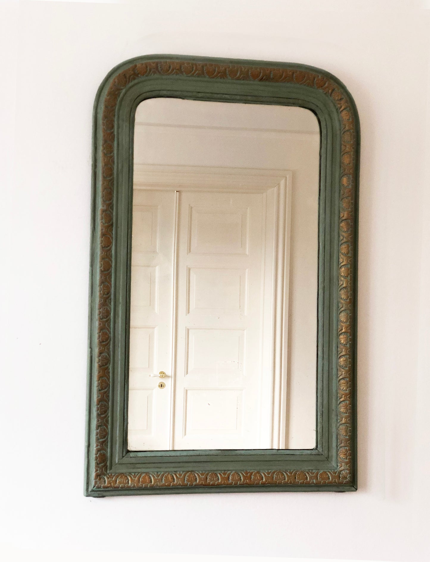 Large Antique Louis Philippe French Mirror in Green and Gold, Late 19th Century