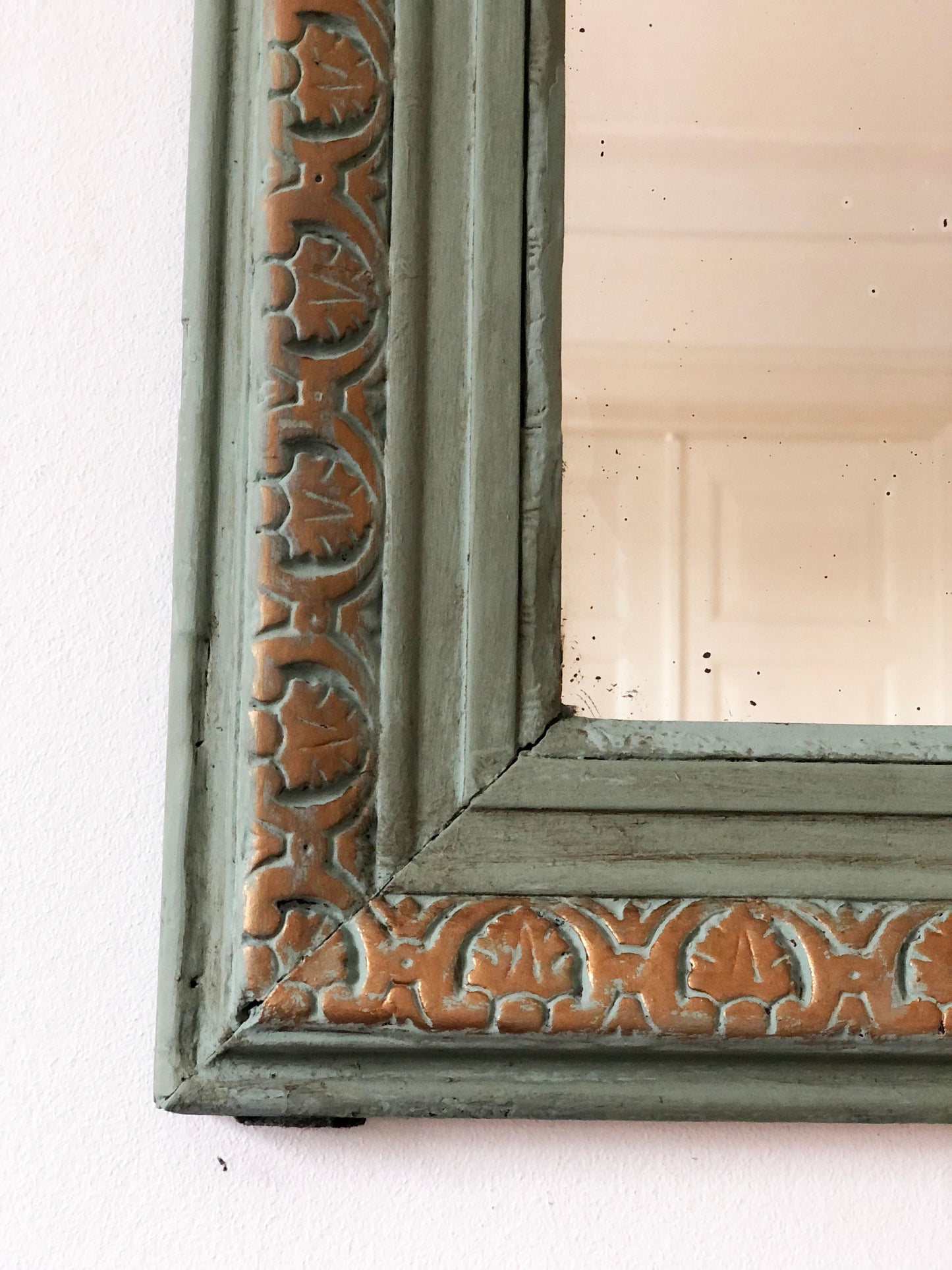 Large Antique Louis Philippe French Mirror in Green and Gold, Late 19th Century