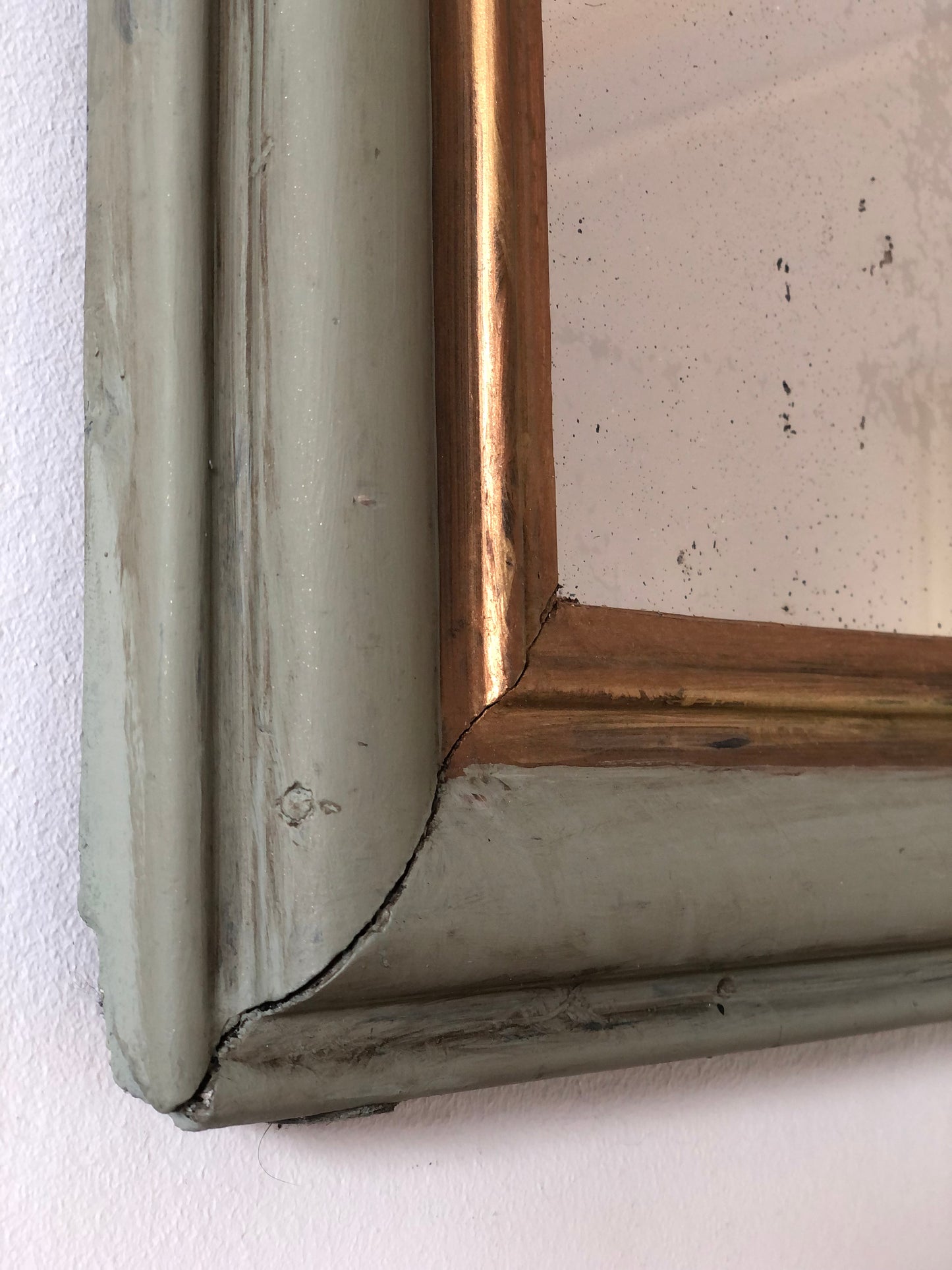 Antique Louis Philippe French Mirror in Green and Gold, Late 19th Century