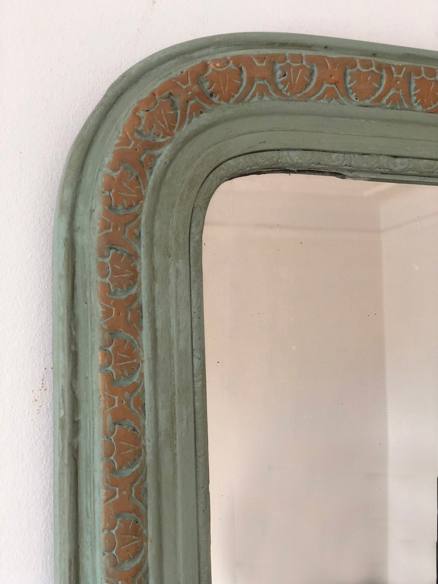 Large Antique Louis Philippe French Mirror in Green and Gold, Late 19th Century