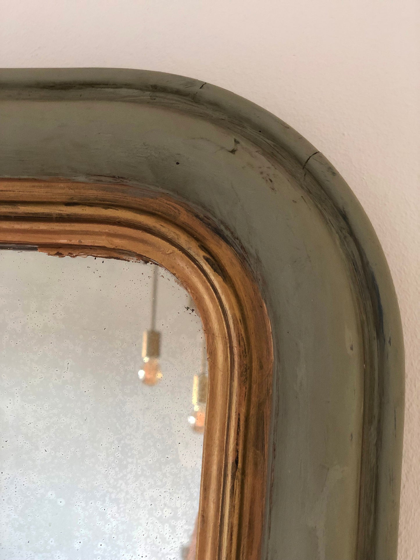 Antique Louis Philippe French Mirror in Green and Gold, Late 19th Century