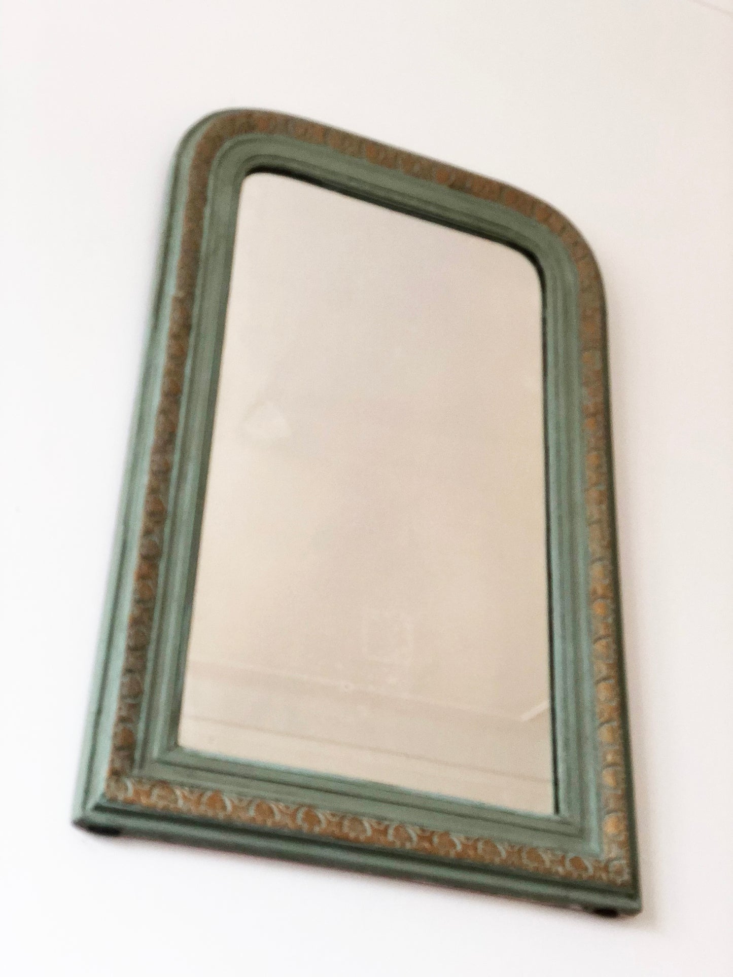 Large Antique Louis Philippe French Mirror in Green and Gold, Late 19th Century