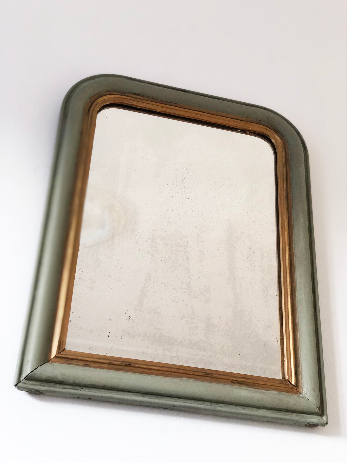 Antique Louis Philippe French Mirror in Green and Gold, Late 19th Century