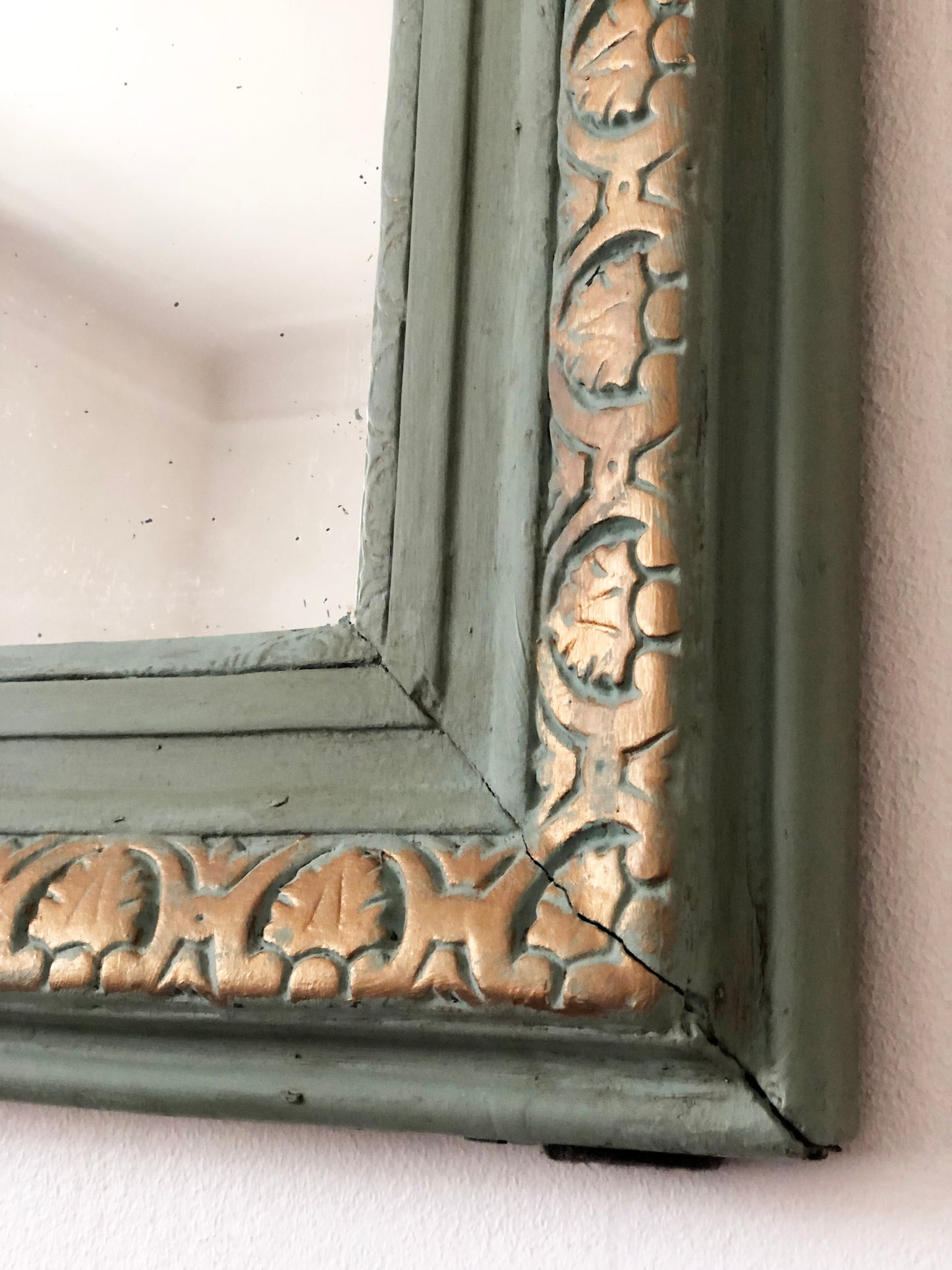 Large Antique Louis Philippe French Mirror in Green and Gold, Late 19th Century