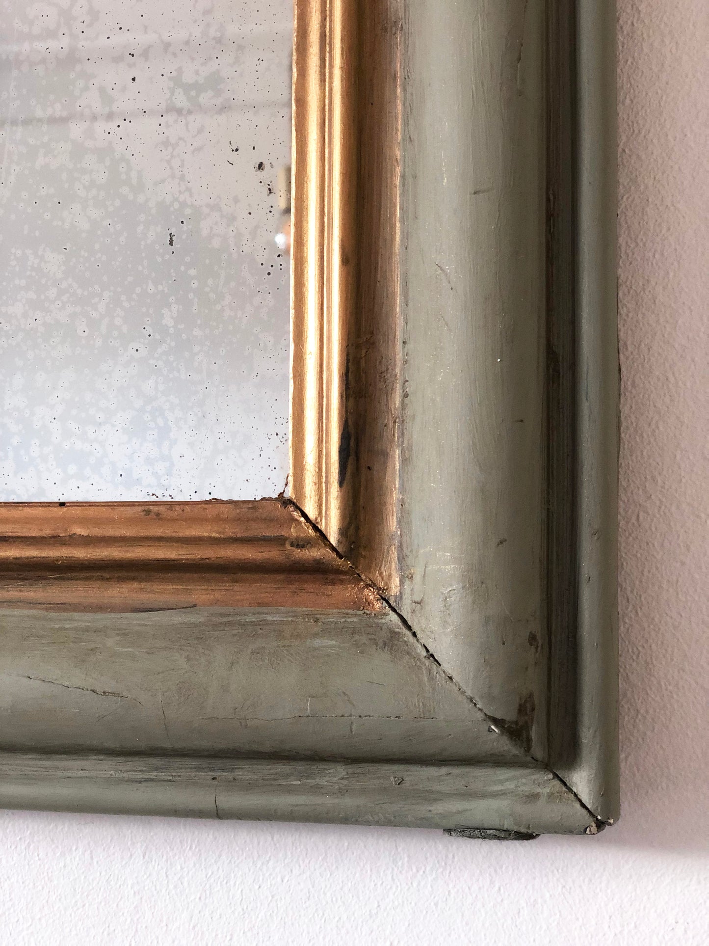 Antique Louis Philippe French Mirror in Green and Gold, Late 19th Century