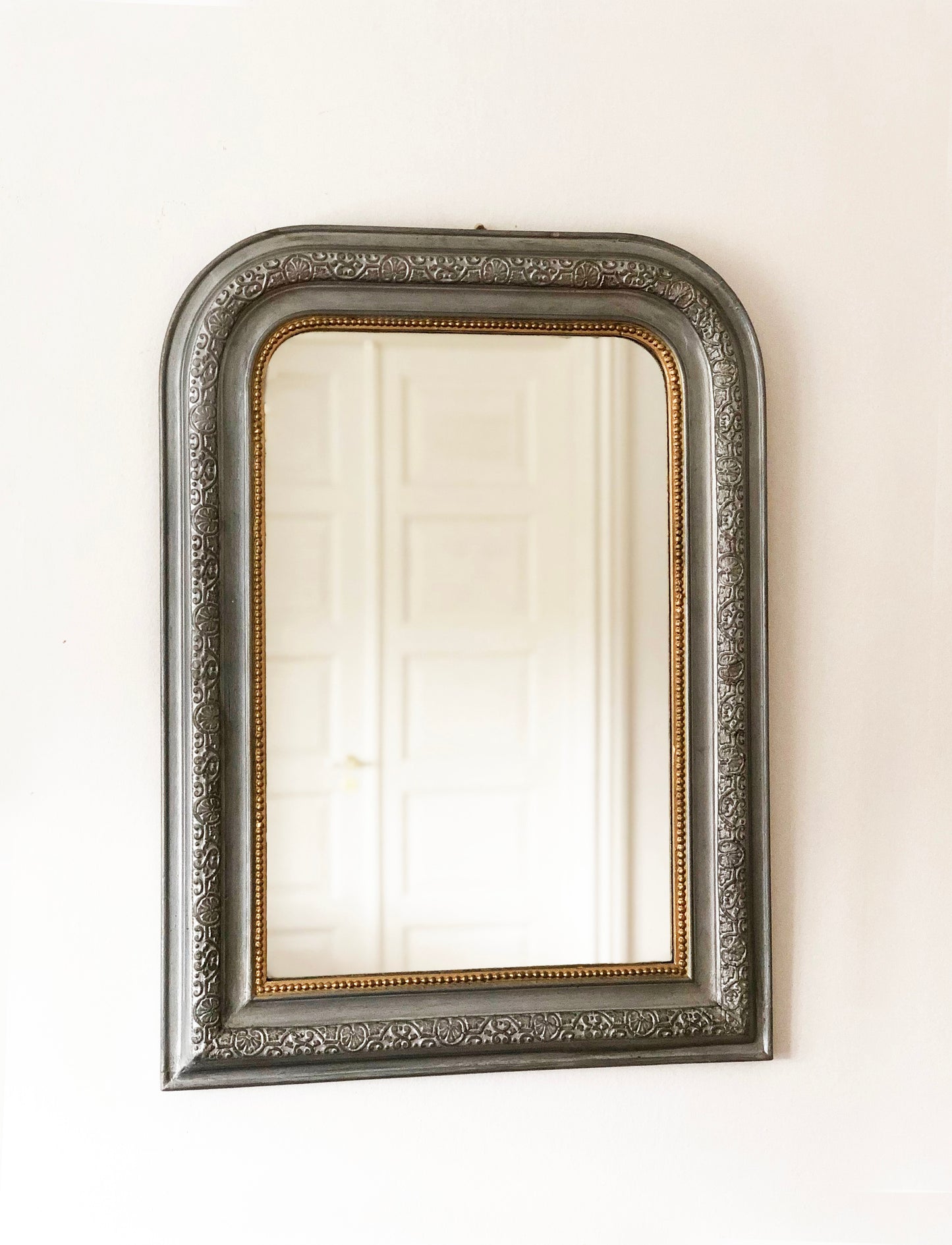 Antique French Louis Philippe Mirror – Grey and Gold, Late 19th Century