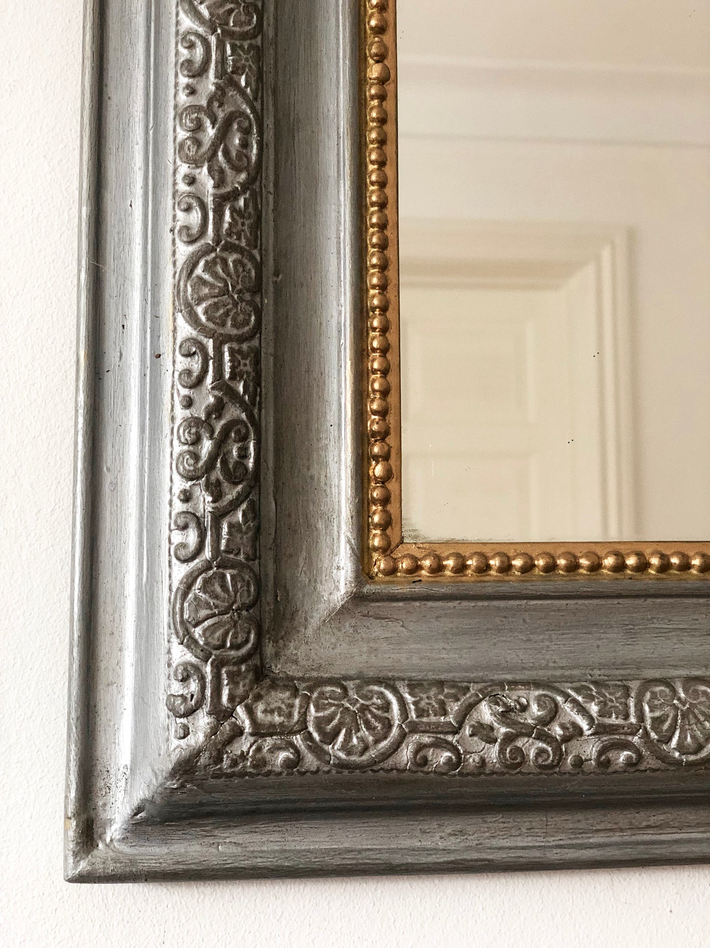 Antique French Louis Philippe Mirror – Grey and Gold, Late 19th Century