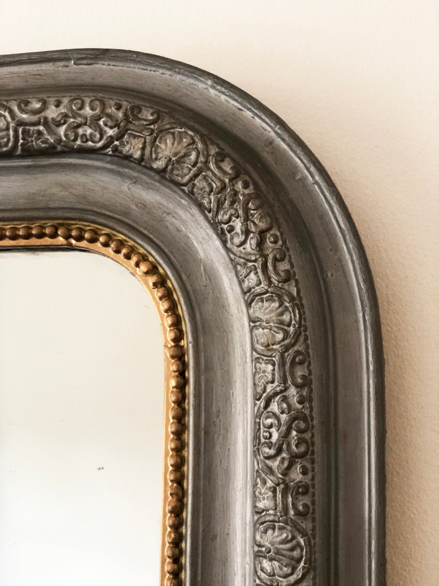 Antique French Louis Philippe Mirror – Grey and Gold, Late 19th Century
